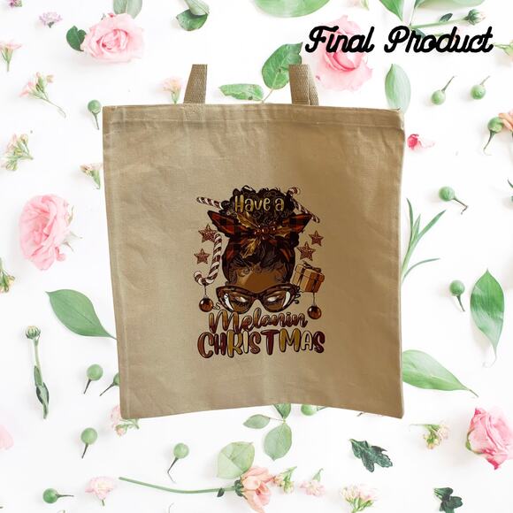 Fashion Graphic Print Have A Melanin Christmas Design Trendy Canvas Tote Bag - Picture 2 of 4